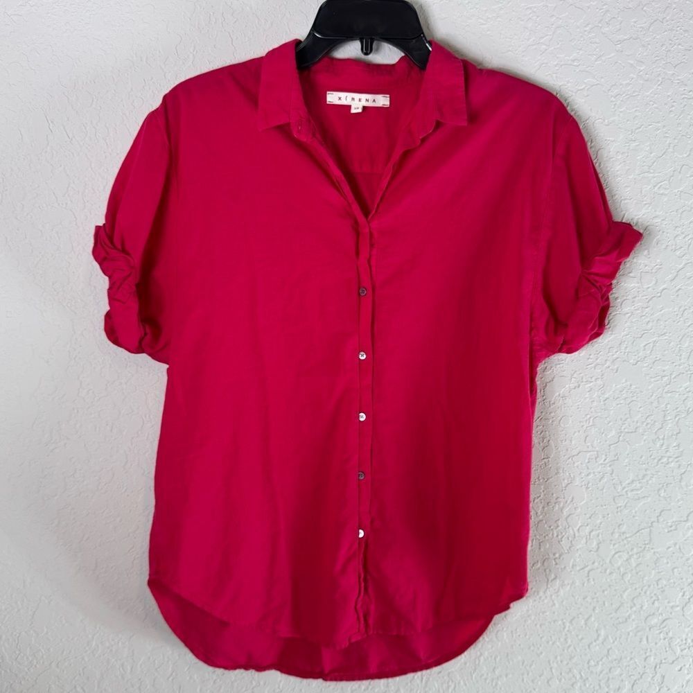 Xírena Red Relaxed Button Front Top Lightweight Cotton Size XS